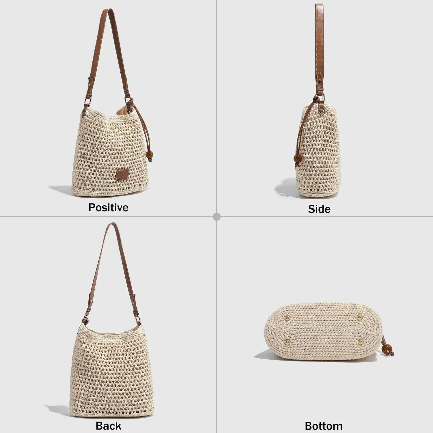 Large Capacity Crochet Knitted Summer Tote, Woven Beach Shoulder Bag, Bohemian Hollow Purses for Shopping Vacation