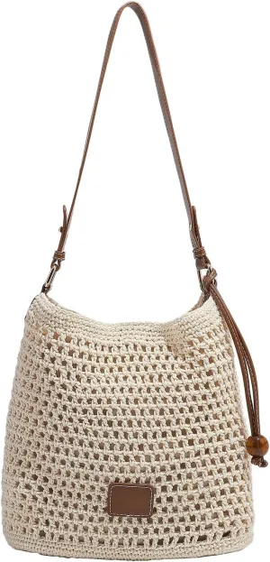 Large Capacity Crochet Knitted Summer Tote, Woven Beach Shoulder Bag, Bohemian Hollow Purses for Shopping Vacation
