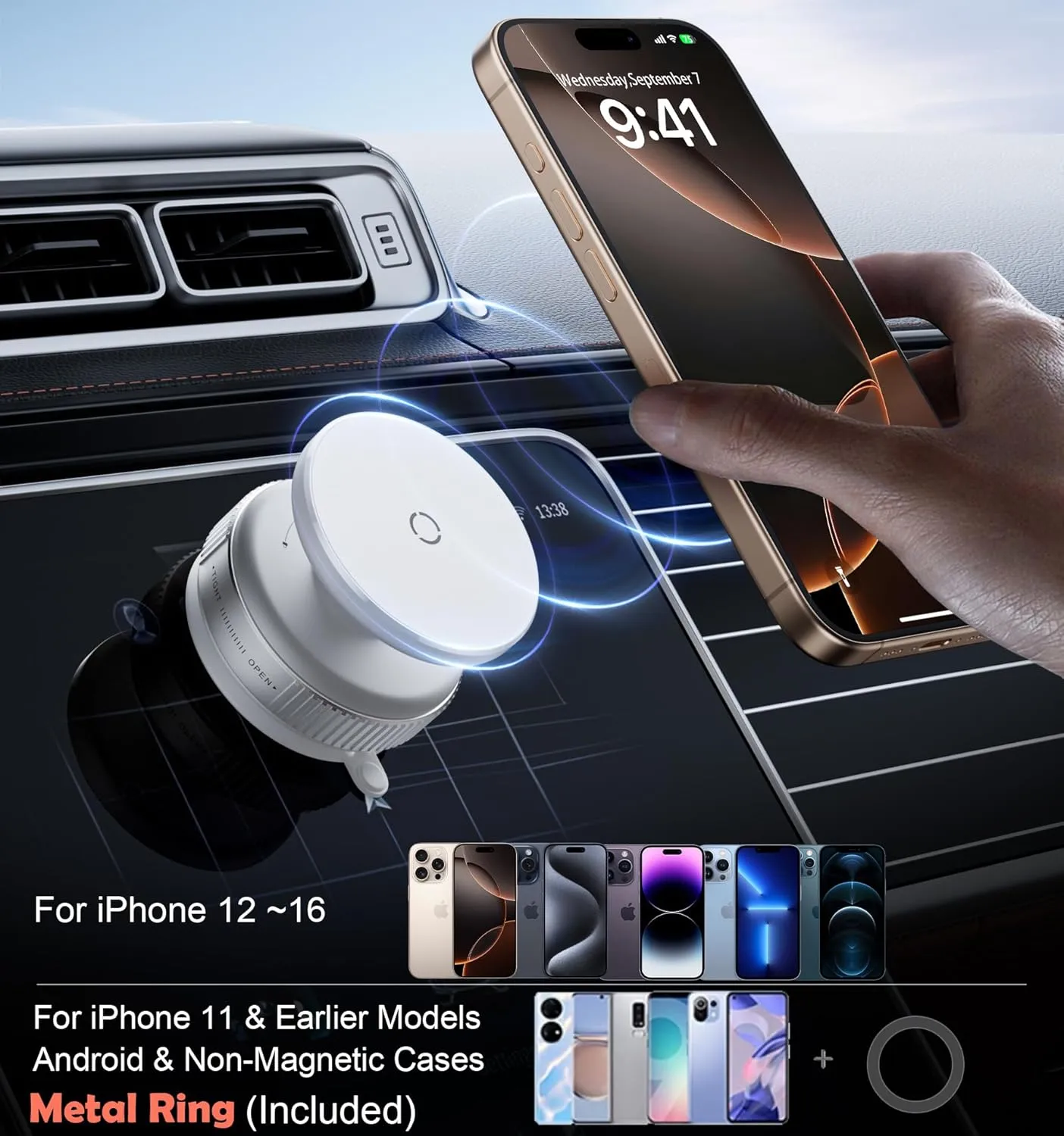 Latest Magnetic Car Phone Holder Ultra Vacuum Suction Cup Phone Mount Magnetic Car Mount Cell Phone Holder for Your Car Accessories for iPhone 15 14 13 12 Android (White)