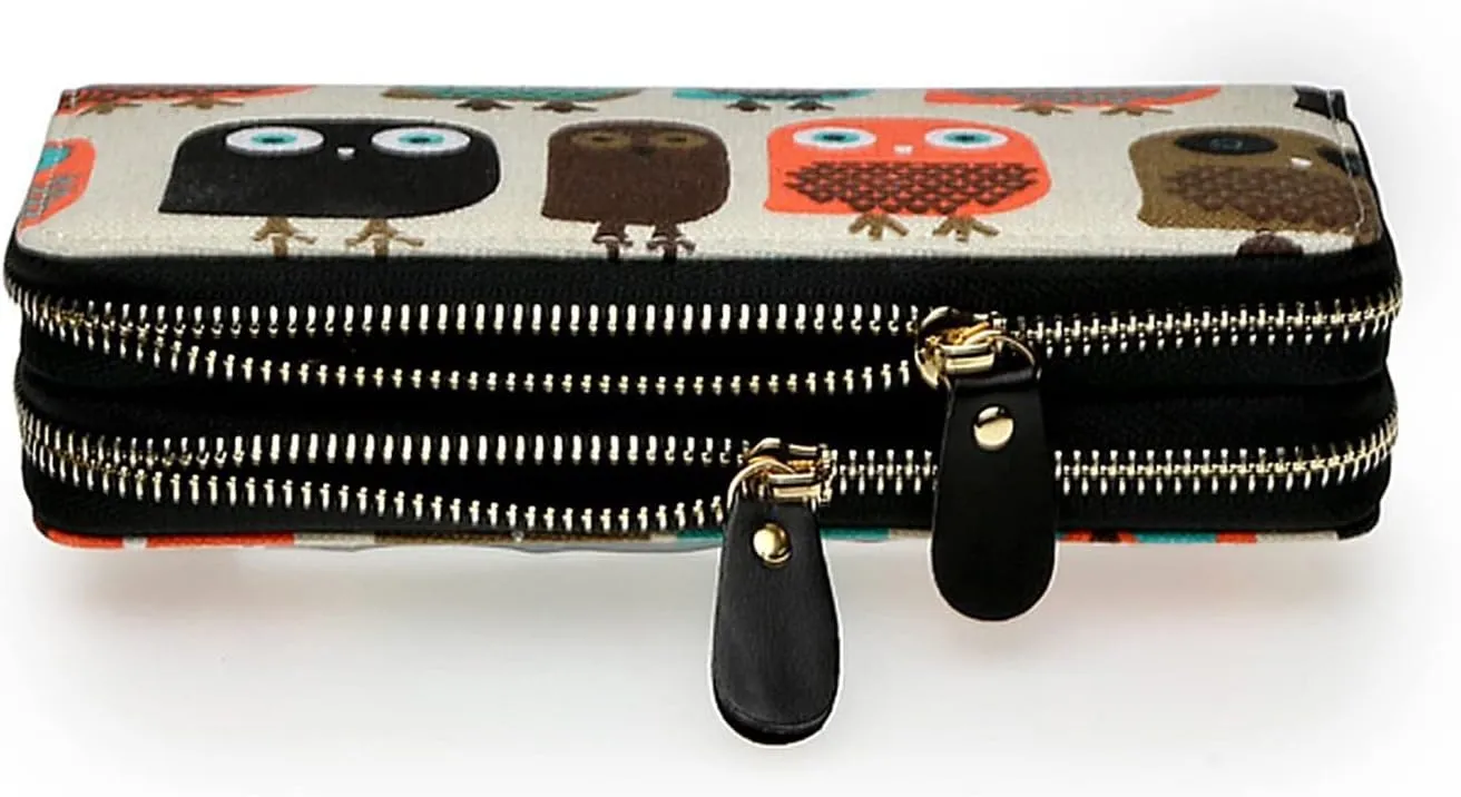 LATH.PIN RFID Blocking Bohemian Purse Wallet Canvas Elephant Pattern Handbag with Coin Pocket and Strap