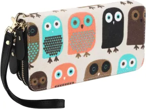 LATH.PIN RFID Blocking Bohemian Purse Wallet Canvas Elephant Pattern Handbag with Coin Pocket and Strap