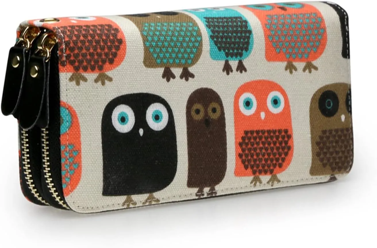 LATH.PIN RFID Blocking Bohemian Purse Wallet Canvas Elephant Pattern Handbag with Coin Pocket and Strap