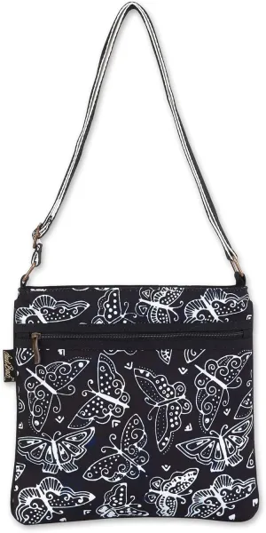 Laurel Burch Crossbody Shoulder Bag Purse - Women Cotton Canvas Multicolor Handbag (B. Butterfly) Medium
