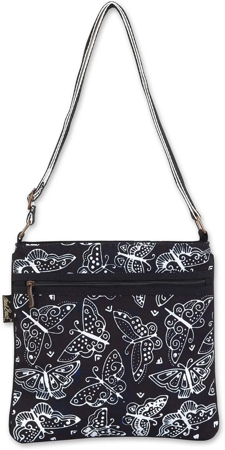 Laurel Burch Crossbody Shoulder Bag Purse - Women Cotton Canvas Multicolor Handbag (B. Butterfly) Medium