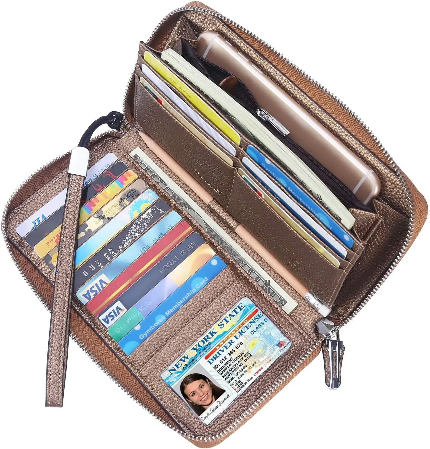 Lavemi Women's RFID Blocking 100% Leather Large Capacity Zip Around Wallet Phone Holder Clutch Travel Purse Wristlet