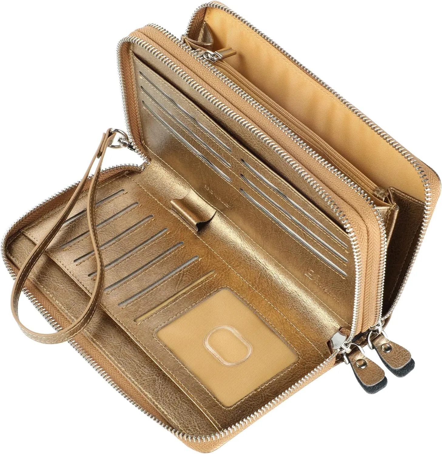Lavemi Women's RFID Blocking 100% Leather Large Capacity Zip Around Wallet Phone Holder Clutch Travel Purse Wristlet