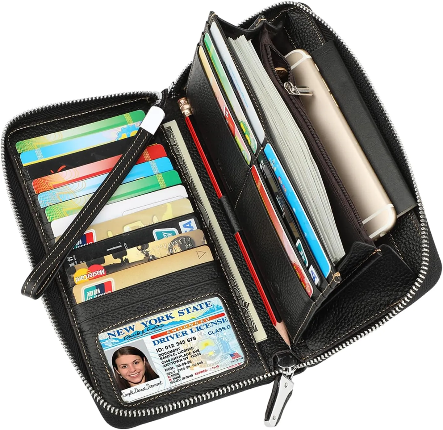 Lavemi Women's RFID Blocking 100% Leather Large Capacity Zip Around Wallet Phone Holder Clutch Travel Purse Wristlet