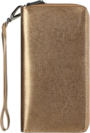 Lavemi Women's RFID Blocking 100% Leather Large Capacity Zip Around Wallet Phone Holder Clutch Travel Purse Wristlet