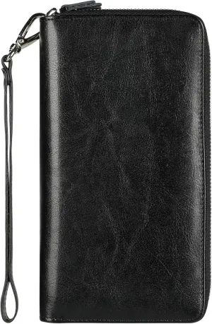 Lavemi Women's RFID Blocking 100% Leather Large Capacity Zip Around Wallet Phone Holder Clutch Travel Purse Wristlet