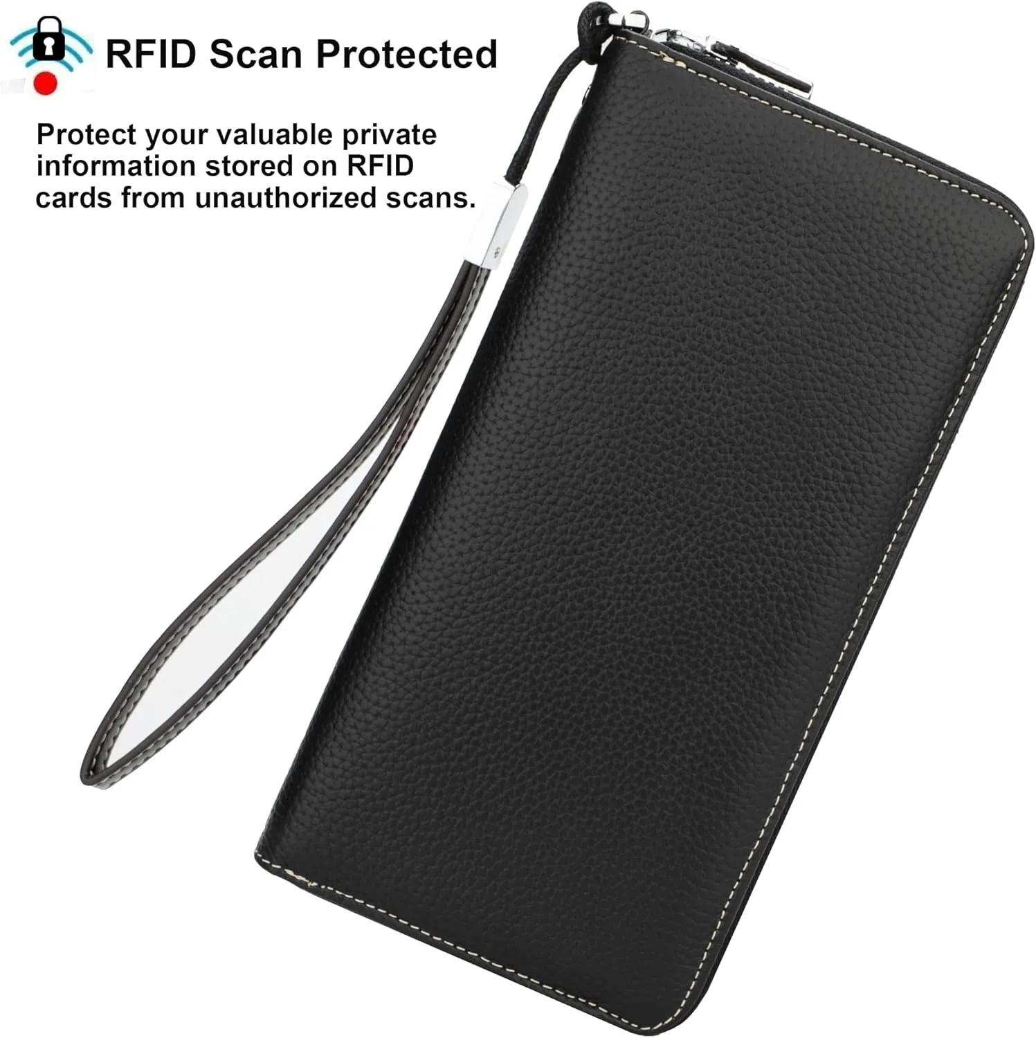 Lavemi Women's RFID Blocking 100% Leather Large Capacity Zip Around Wallet Phone Holder Clutch Travel Purse Wristlet