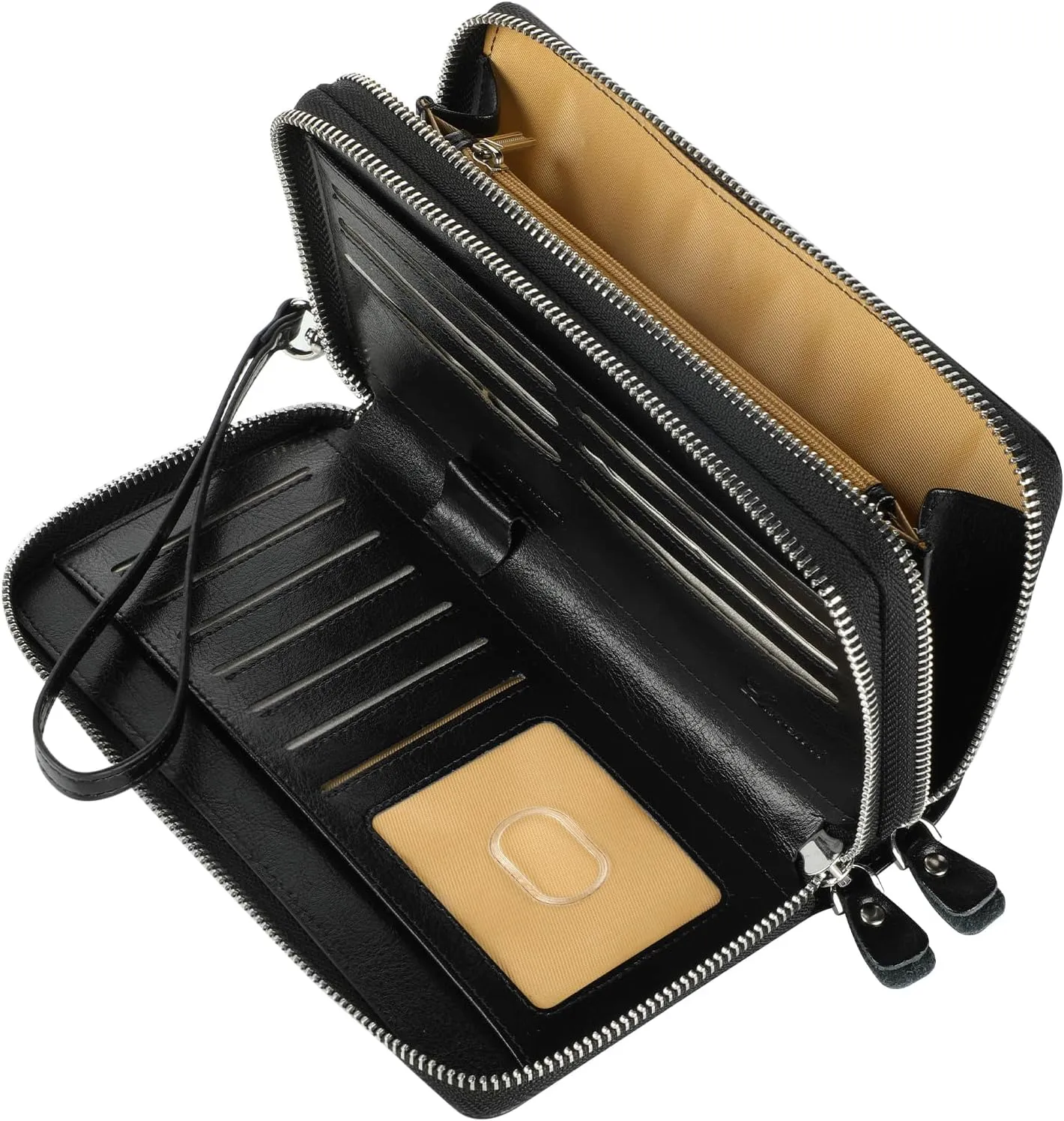 Lavemi Women's RFID Blocking 100% Leather Large Capacity Zip Around Wallet Phone Holder Clutch Travel Purse Wristlet