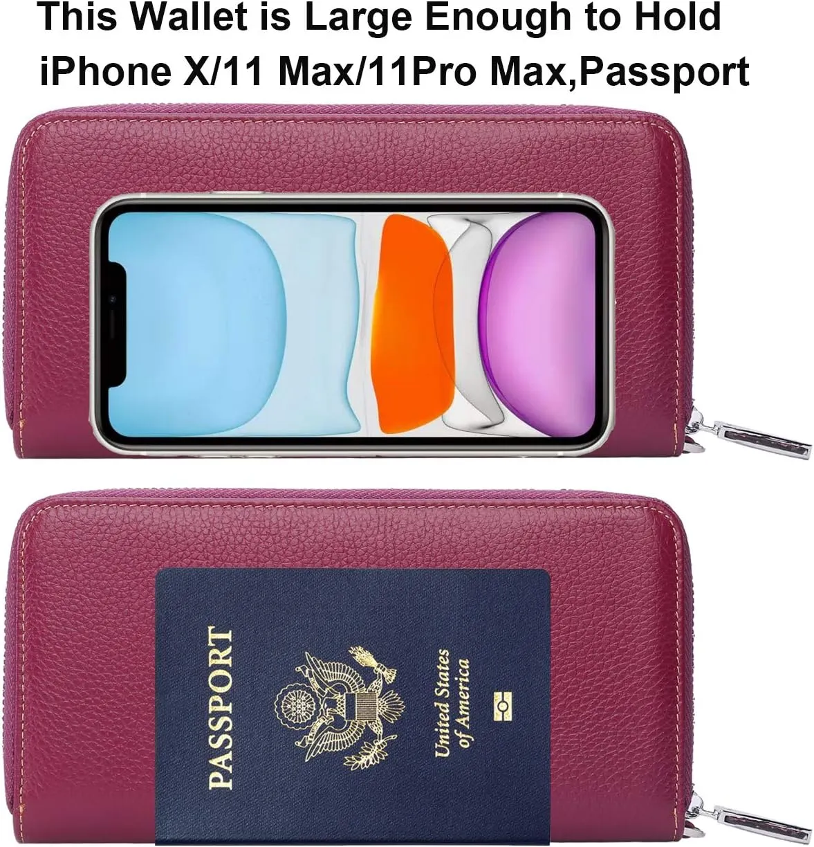 Lavemi Women's RFID Blocking 100% Leather Large Capacity Zip Around Wallet Phone Holder Clutch Travel Purse Wristlet