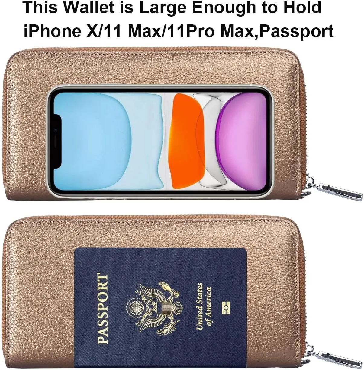 Lavemi Women's RFID Blocking 100% Leather Large Capacity Zip Around Wallet Phone Holder Clutch Travel Purse Wristlet