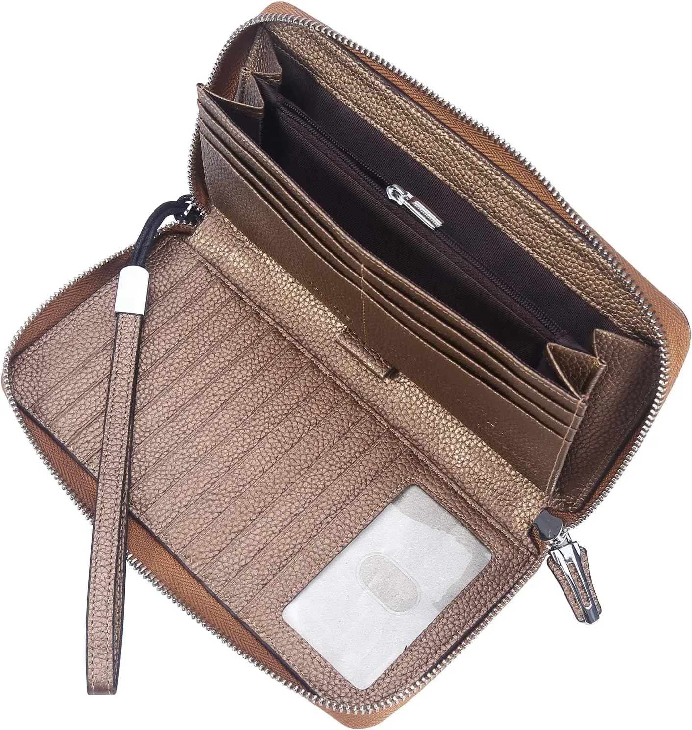 Lavemi Women's RFID Blocking 100% Leather Large Capacity Zip Around Wallet Phone Holder Clutch Travel Purse Wristlet