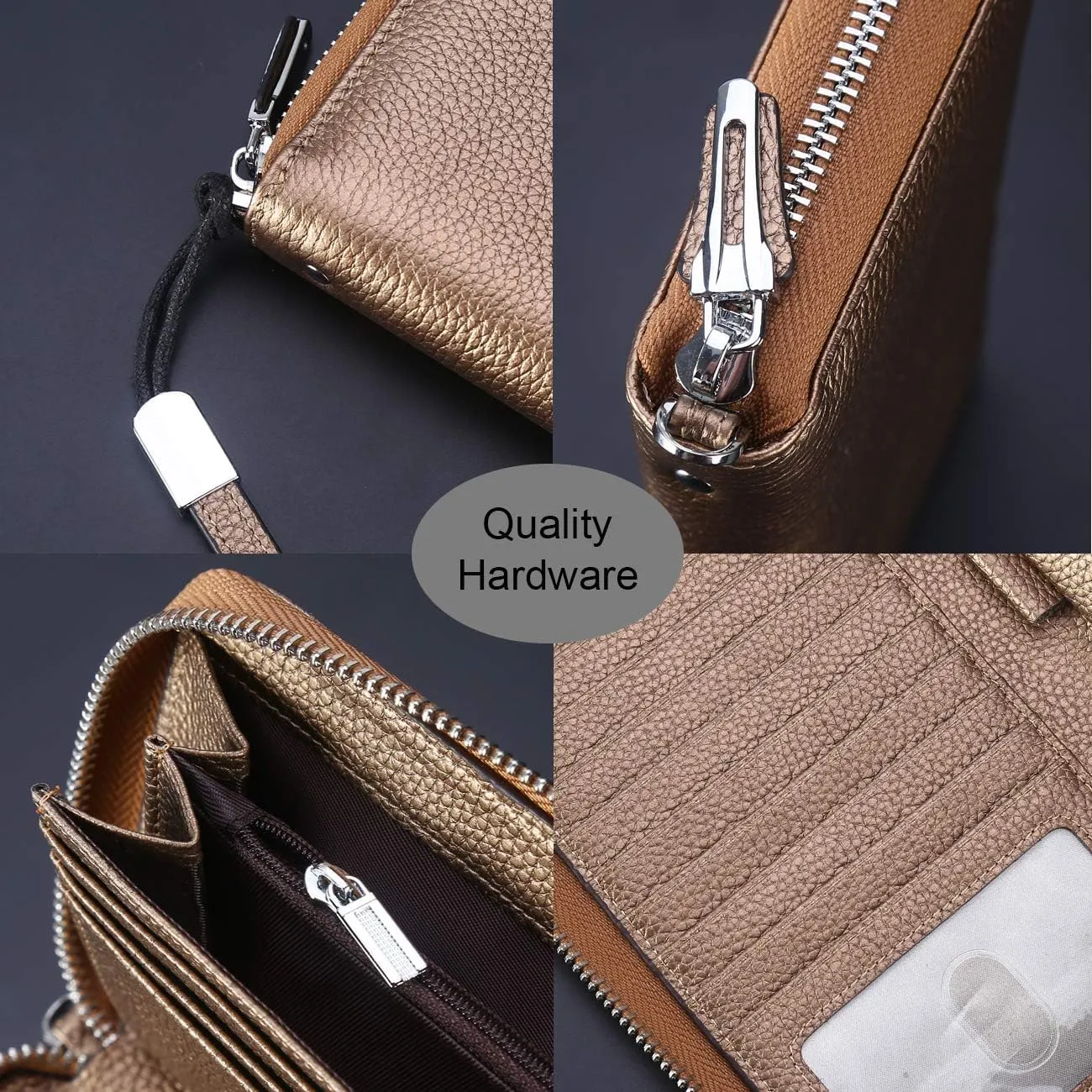 Lavemi Women's RFID Blocking 100% Leather Large Capacity Zip Around Wallet Phone Holder Clutch Travel Purse Wristlet