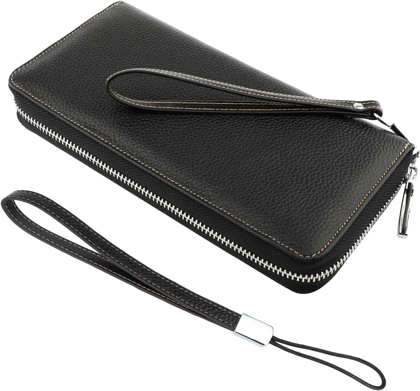 Lavemi Women's RFID Blocking 100% Leather Large Capacity Zip Around Wallet Phone Holder Clutch Travel Purse Wristlet
