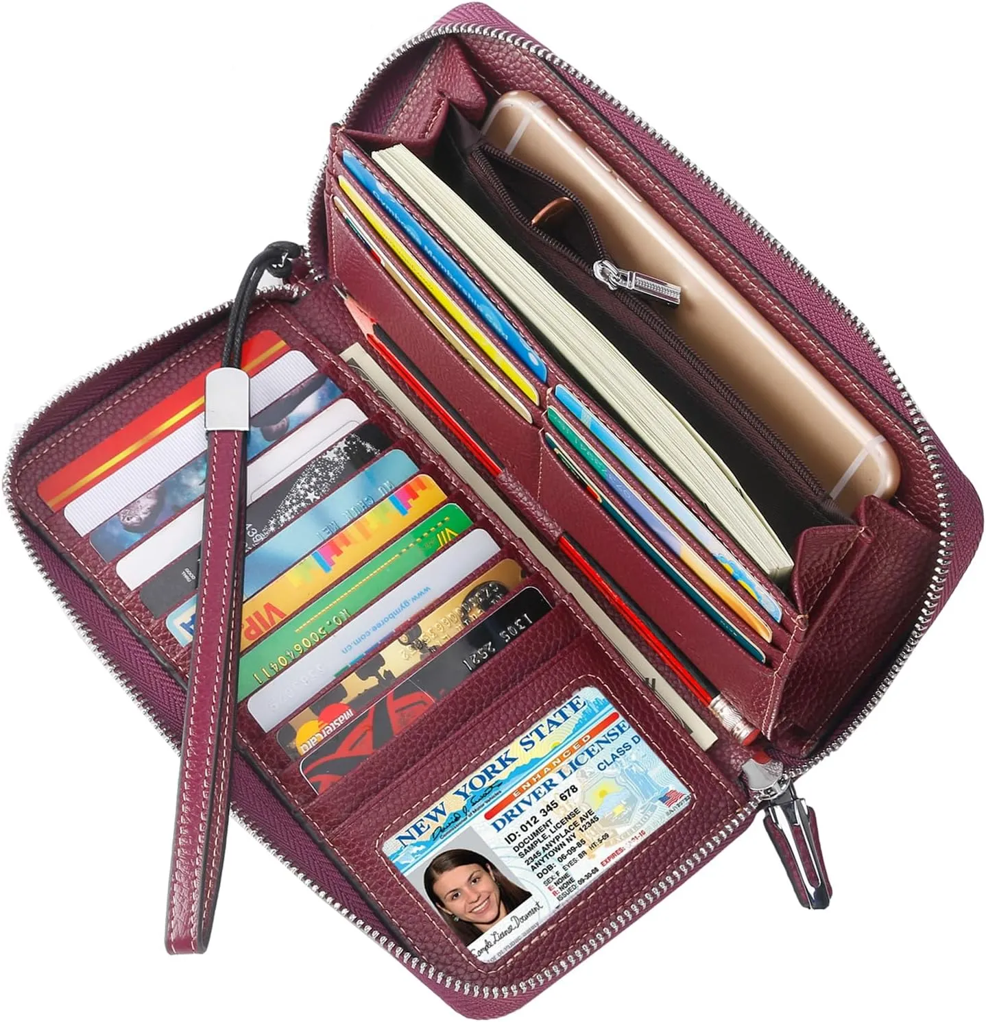 Lavemi Women's RFID Blocking 100% Leather Large Capacity Zip Around Wallet Phone Holder Clutch Travel Purse Wristlet