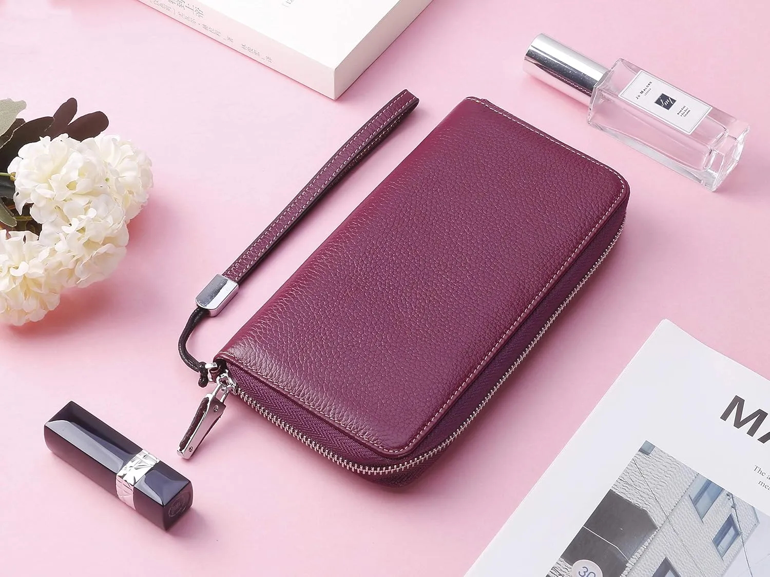 Lavemi Women's RFID Blocking 100% Leather Large Capacity Zip Around Wallet Phone Holder Clutch Travel Purse Wristlet