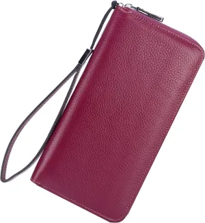 Lavemi Women's RFID Blocking 100% Leather Large Capacity Zip Around Wallet Phone Holder Clutch Travel Purse Wristlet
