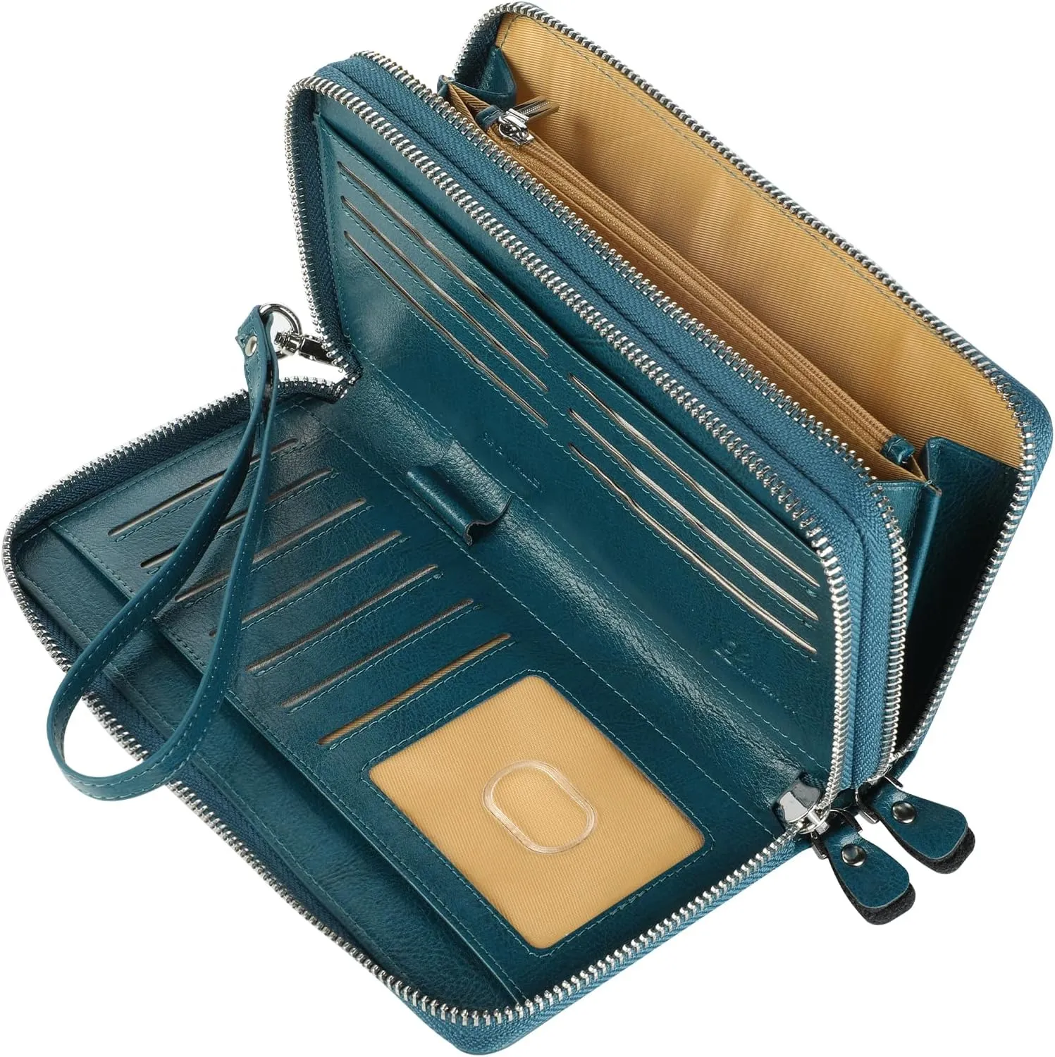 Lavemi Women's RFID Blocking 100% Leather Large Capacity Zip Around Wallet Phone Holder Clutch Travel Purse Wristlet