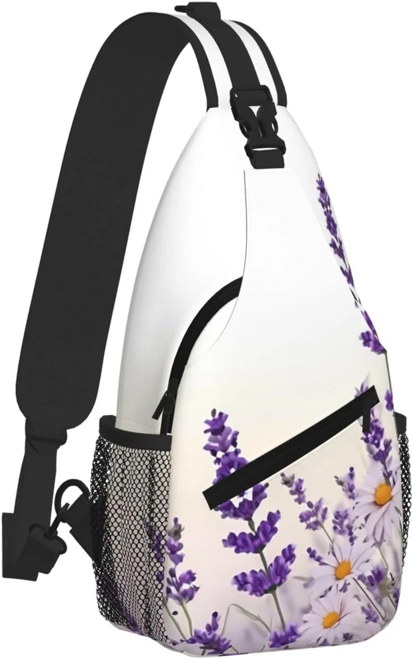 Lavender Flower Print Cross Chest Bag Diagonally For Short-Distance Travel And Daily Use