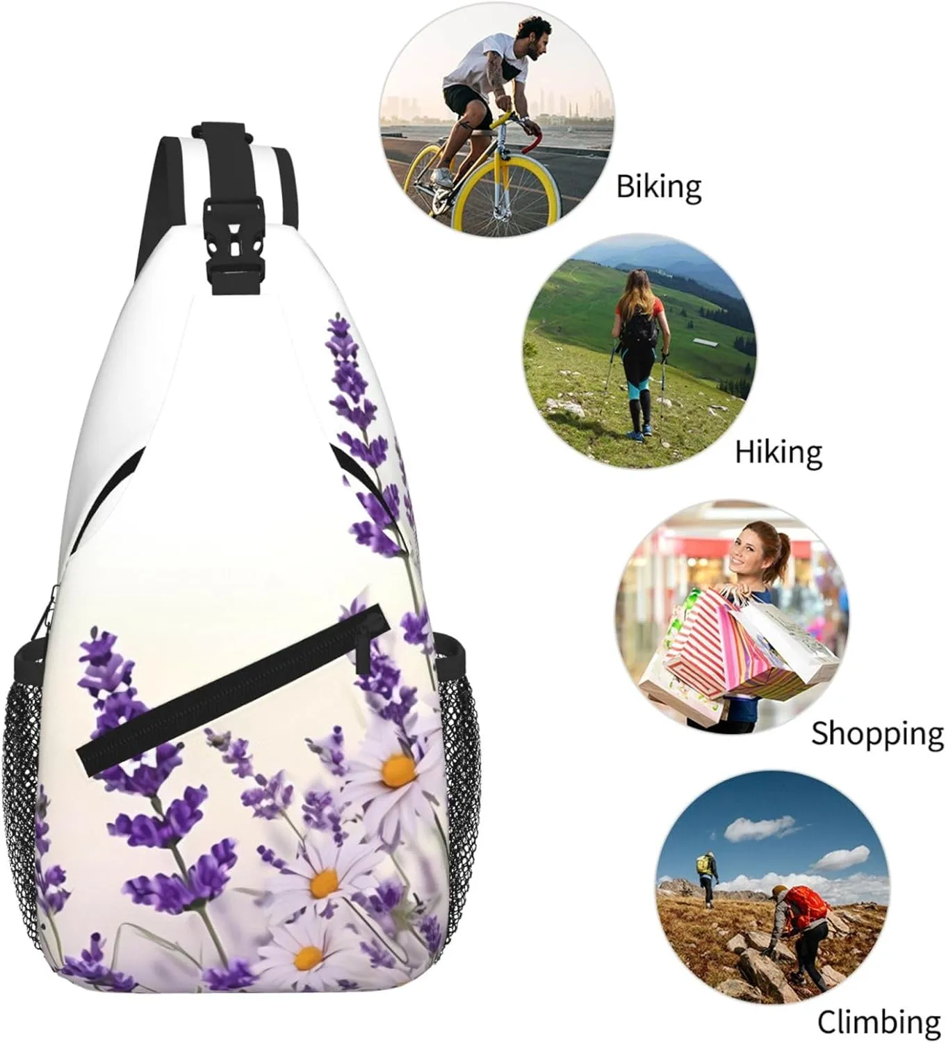 Lavender Flower Print Cross Chest Bag Diagonally For Short-Distance Travel And Daily Use