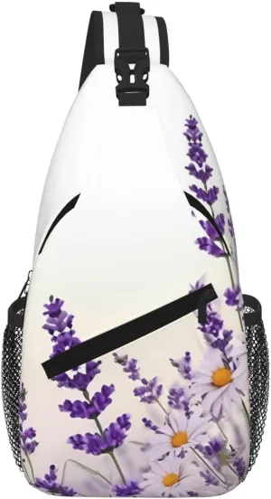 Lavender Flower Print Cross Chest Bag Diagonally For Short-Distance Travel And Daily Use