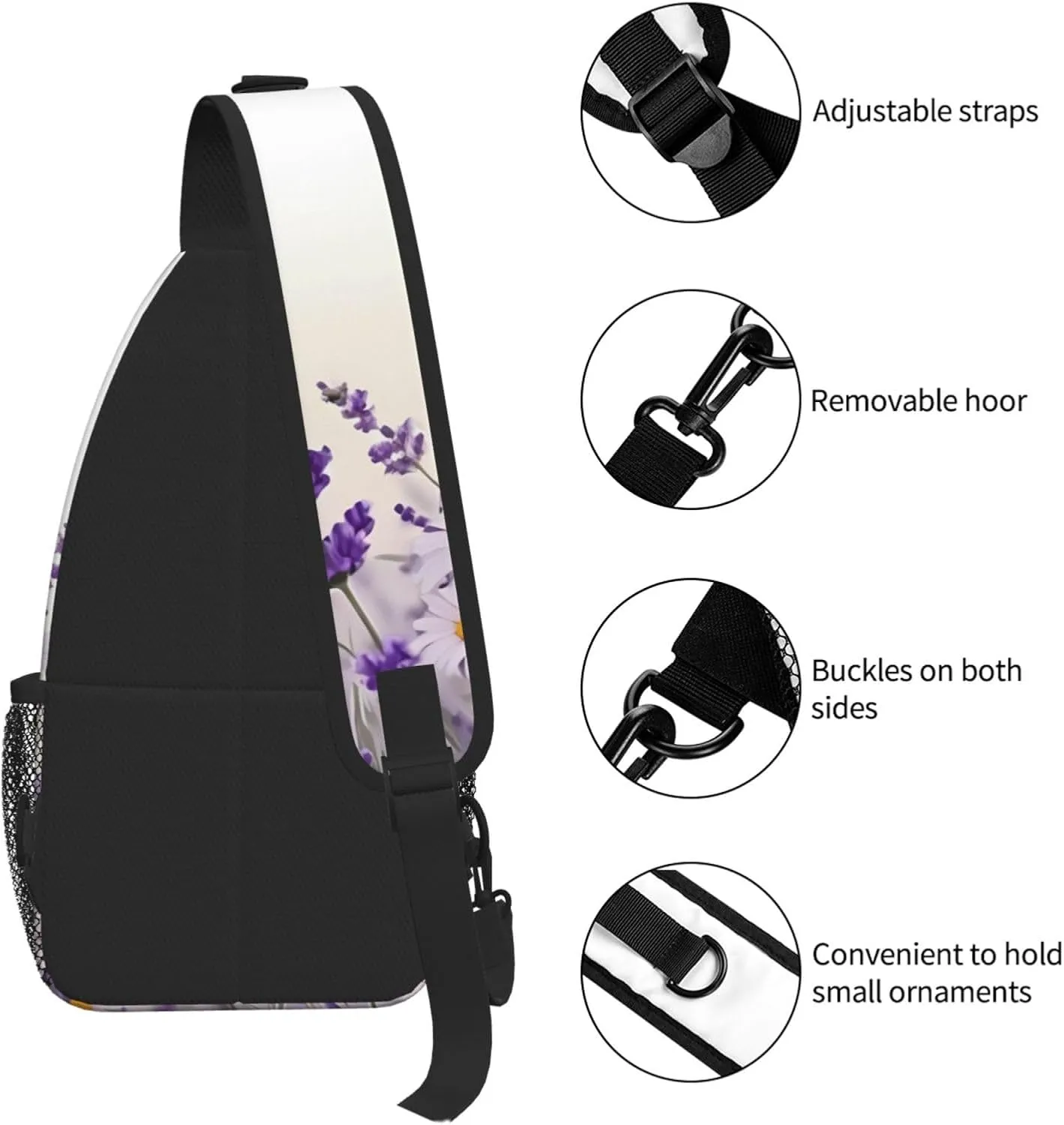Lavender Flower Print Cross Chest Bag Diagonally For Short-Distance Travel And Daily Use