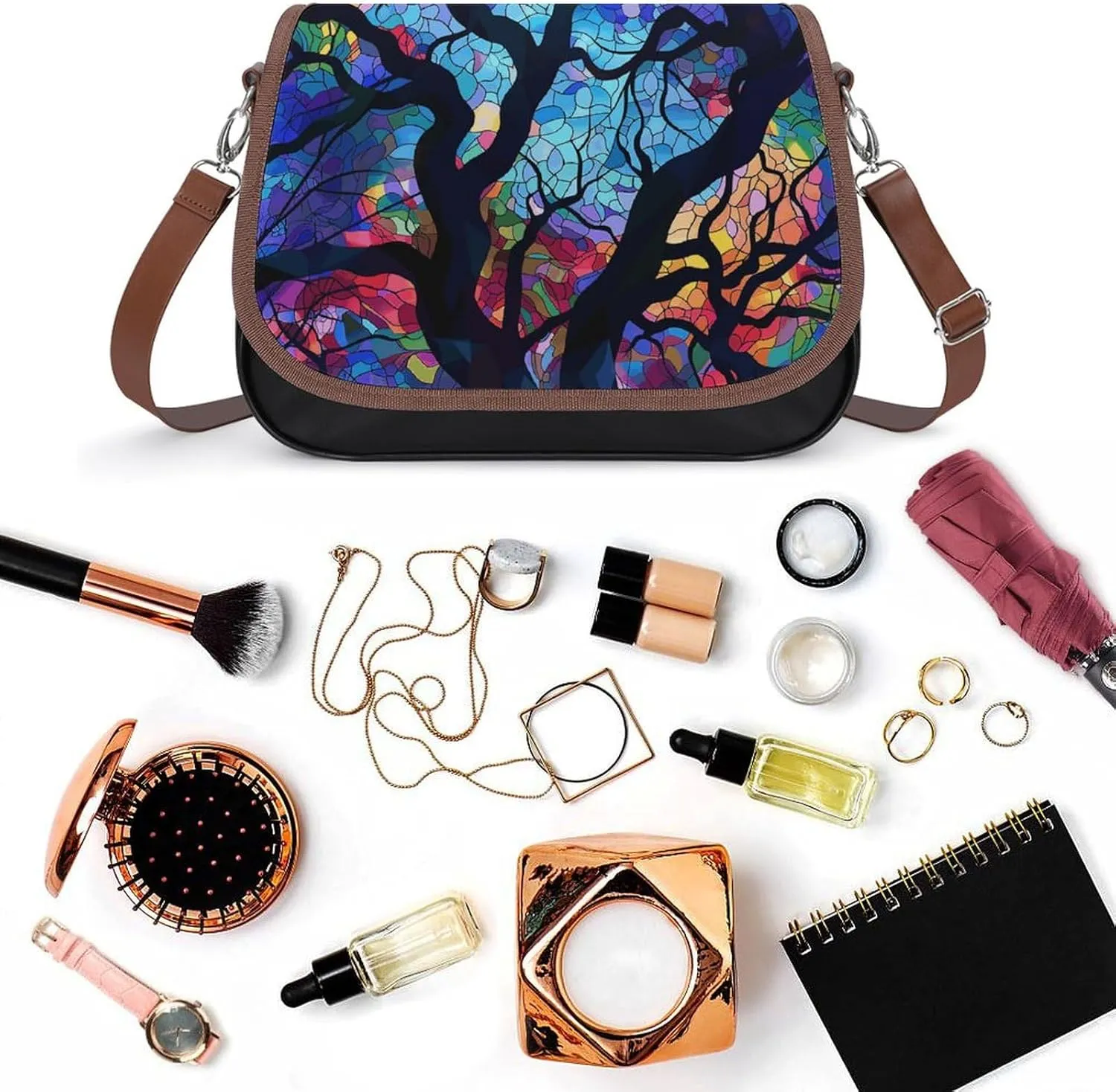 Leather Crossbody Bag for Women Bugs And Leaves Detachable Strap Handbags Travel Purse Shoulder Bag for Daily Use
