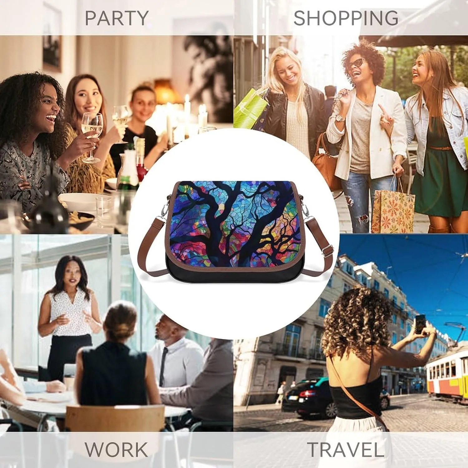 Leather Crossbody Bag for Women Bugs And Leaves Detachable Strap Handbags Travel Purse Shoulder Bag for Daily Use