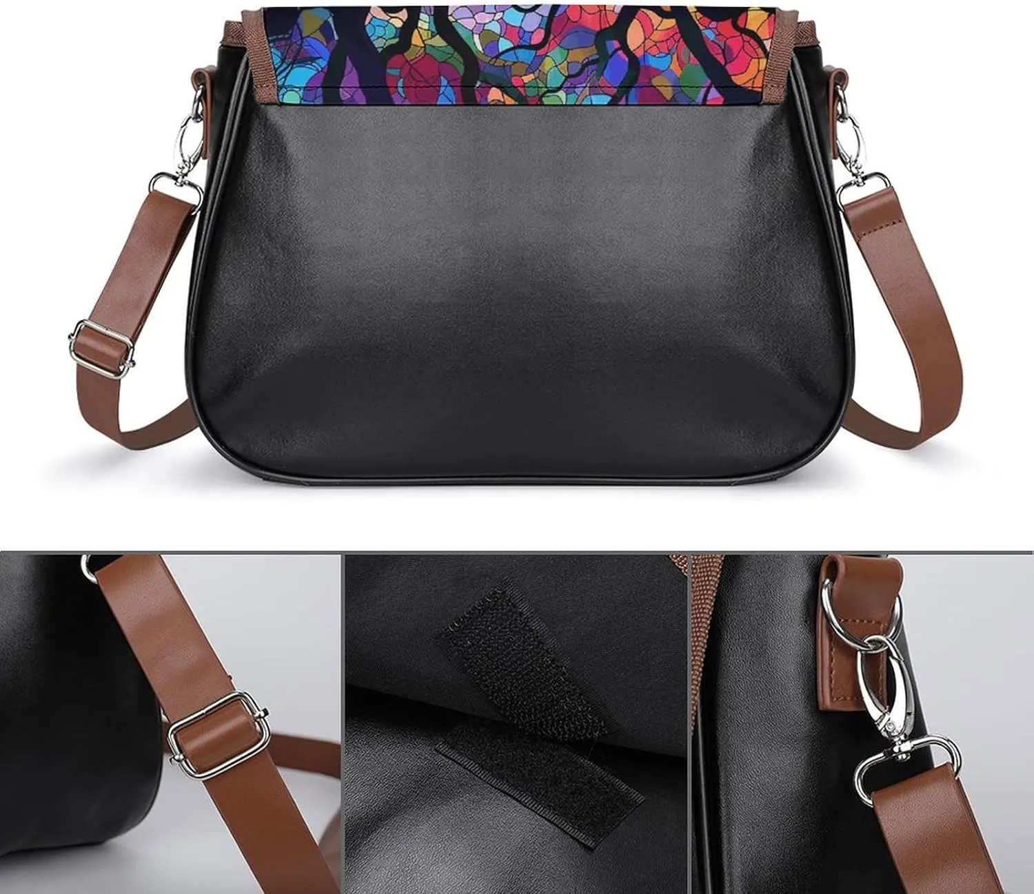 Leather Crossbody Bag for Women Bugs And Leaves Detachable Strap Handbags Travel Purse Shoulder Bag for Daily Use