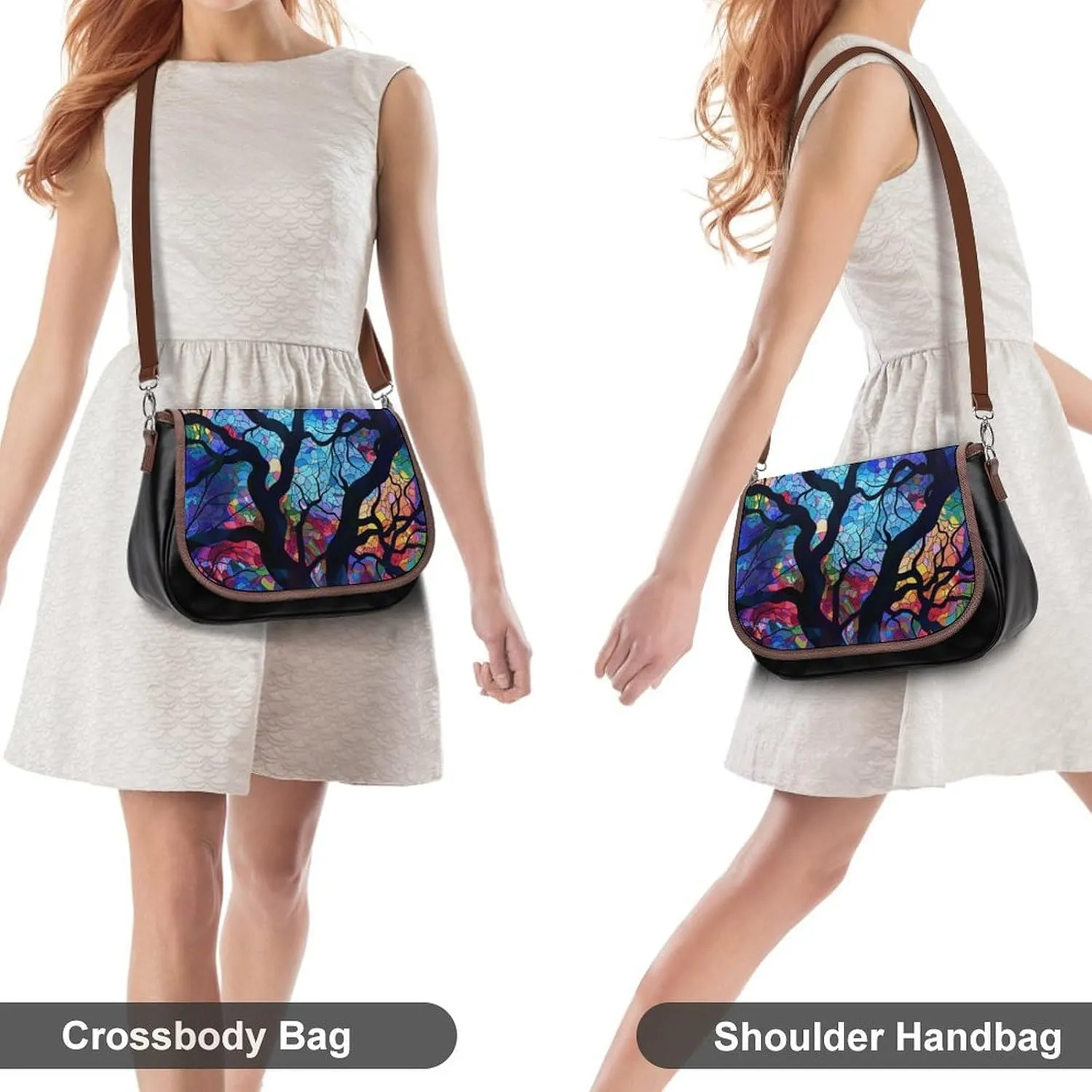 Leather Crossbody Bag for Women Bugs And Leaves Detachable Strap Handbags Travel Purse Shoulder Bag for Daily Use