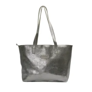 Leather Embossed Tote Bags - Silver