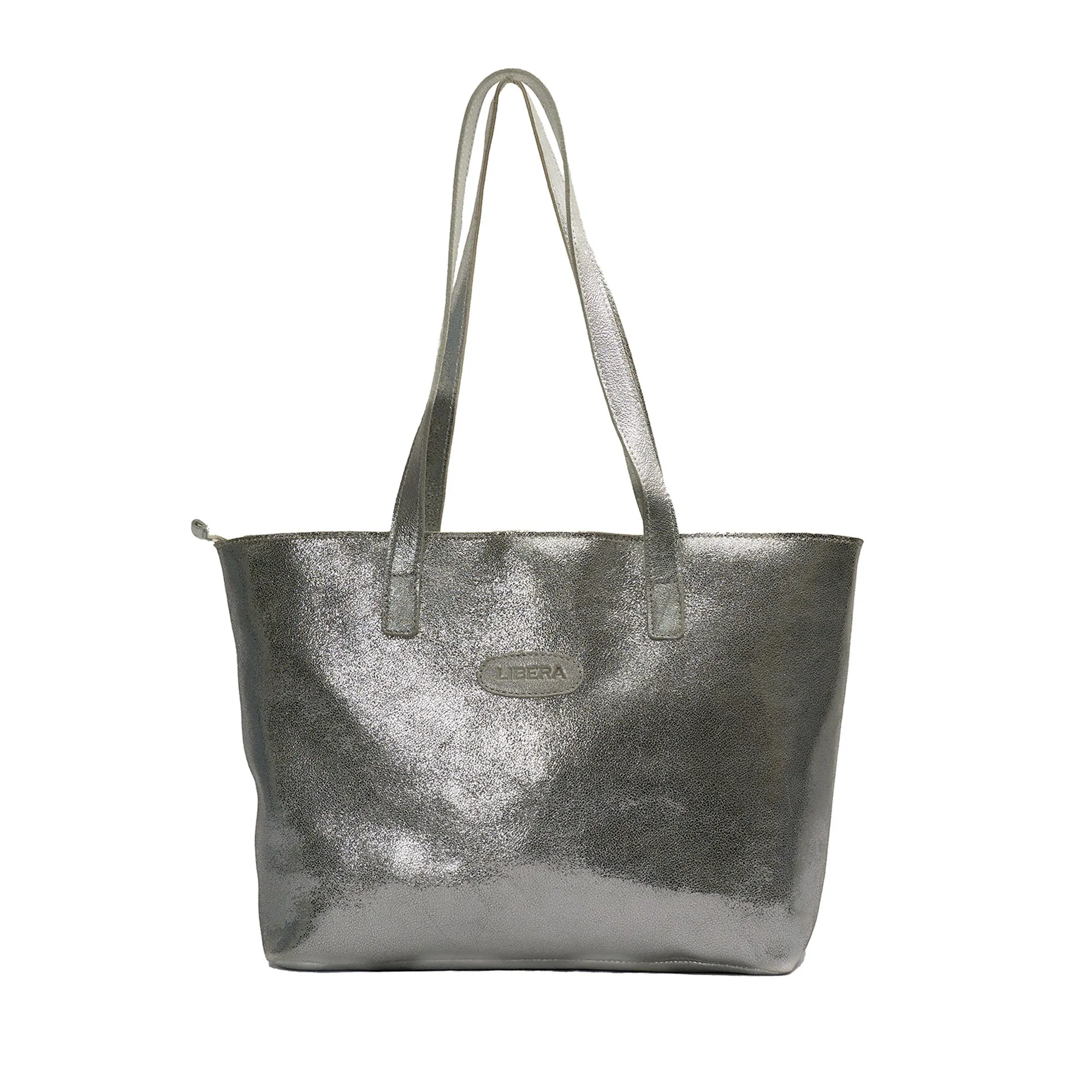 Leather Embossed Tote Bags - Silver