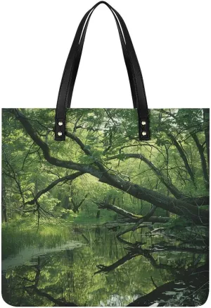 Leather Handbags Fallow An Ancient Swamp Printing Leather Purse Portable Tote Purse For Women