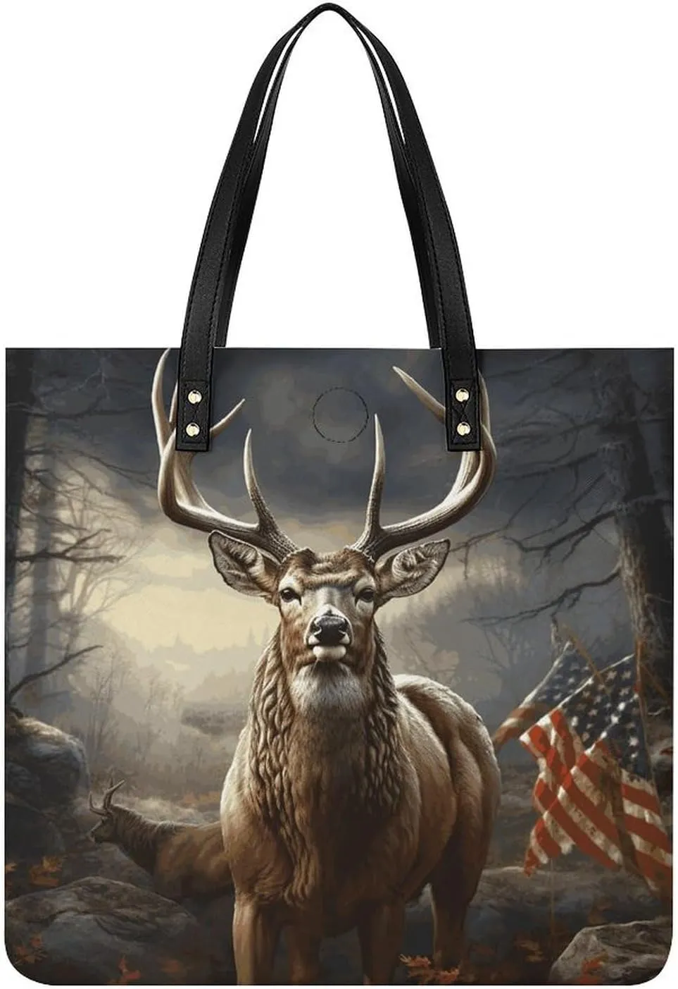 Leather Handbags Fallow Deer Hunting Season Printing Leather Purse Portable Tote Purse For Women