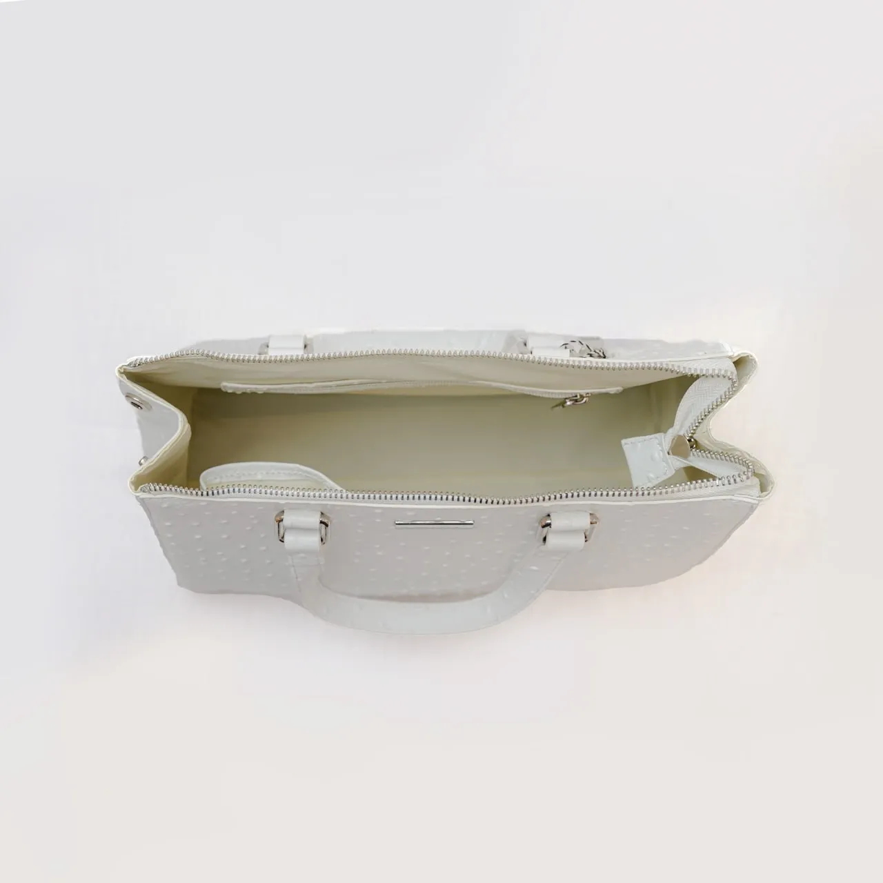 Leather Ostrich Effect Handbag - White