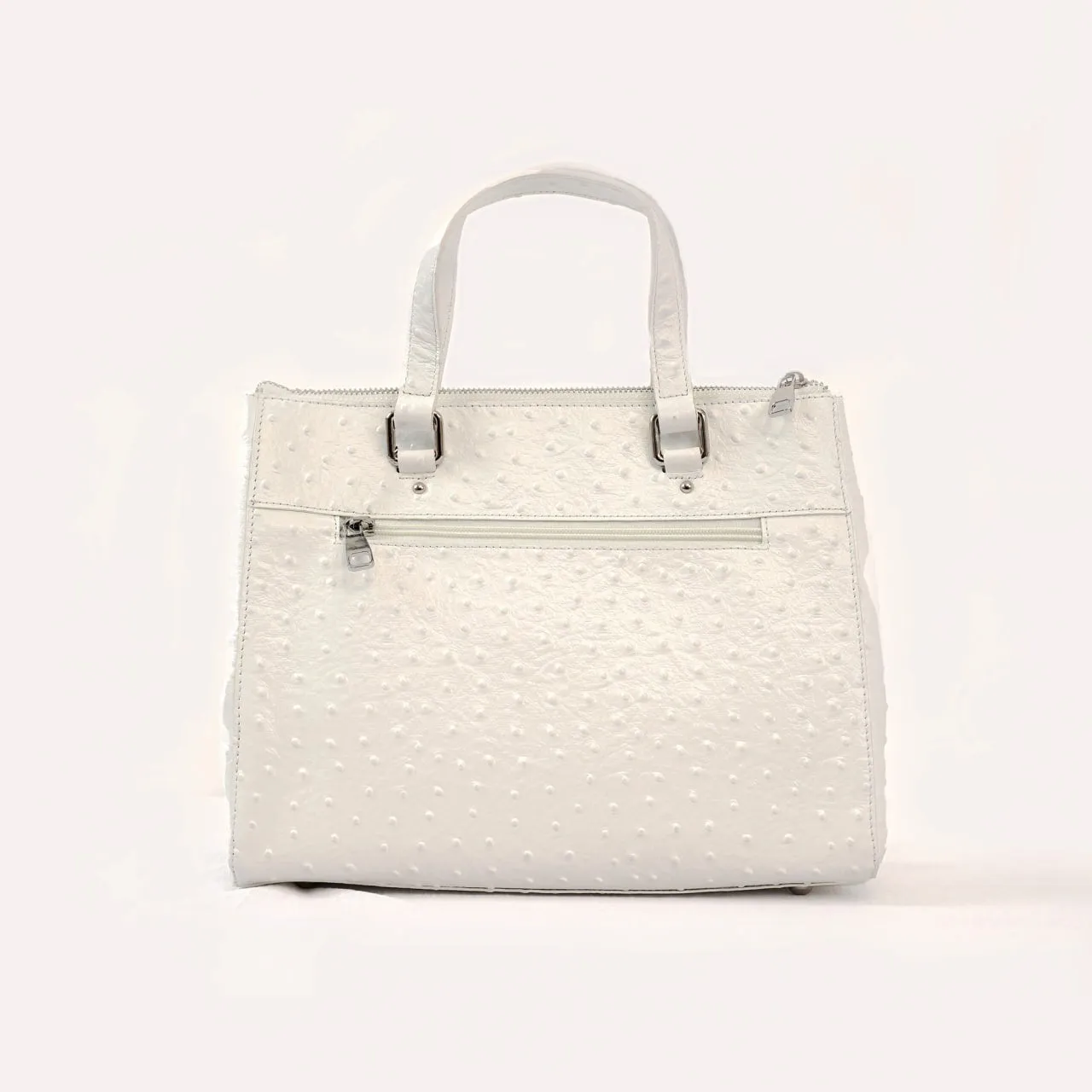 Leather Ostrich Effect Handbag - White