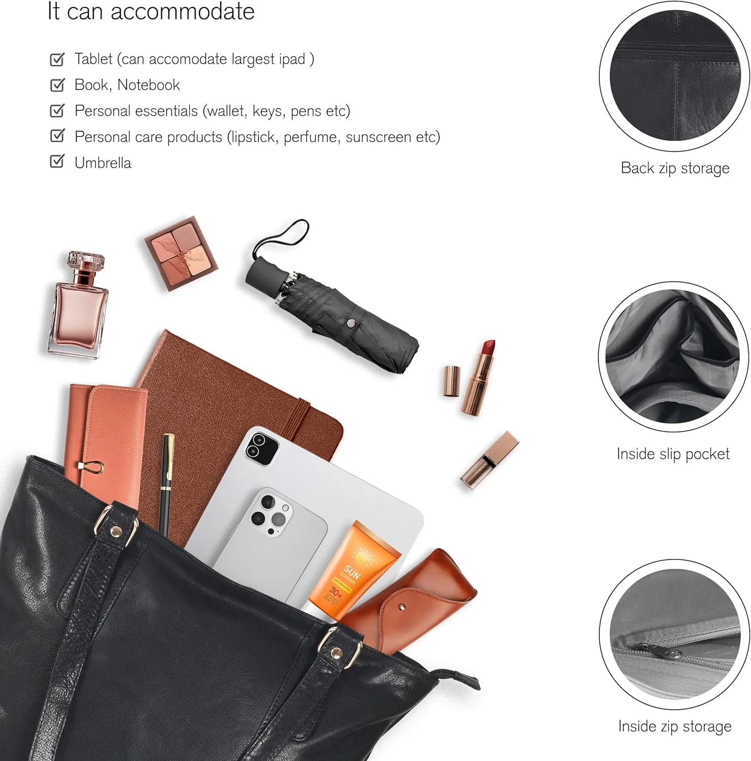 Leather Purse For Women - Real Leather Tote For Women - Ladies Shoulder Handbag For Work, Travel, Casual Use