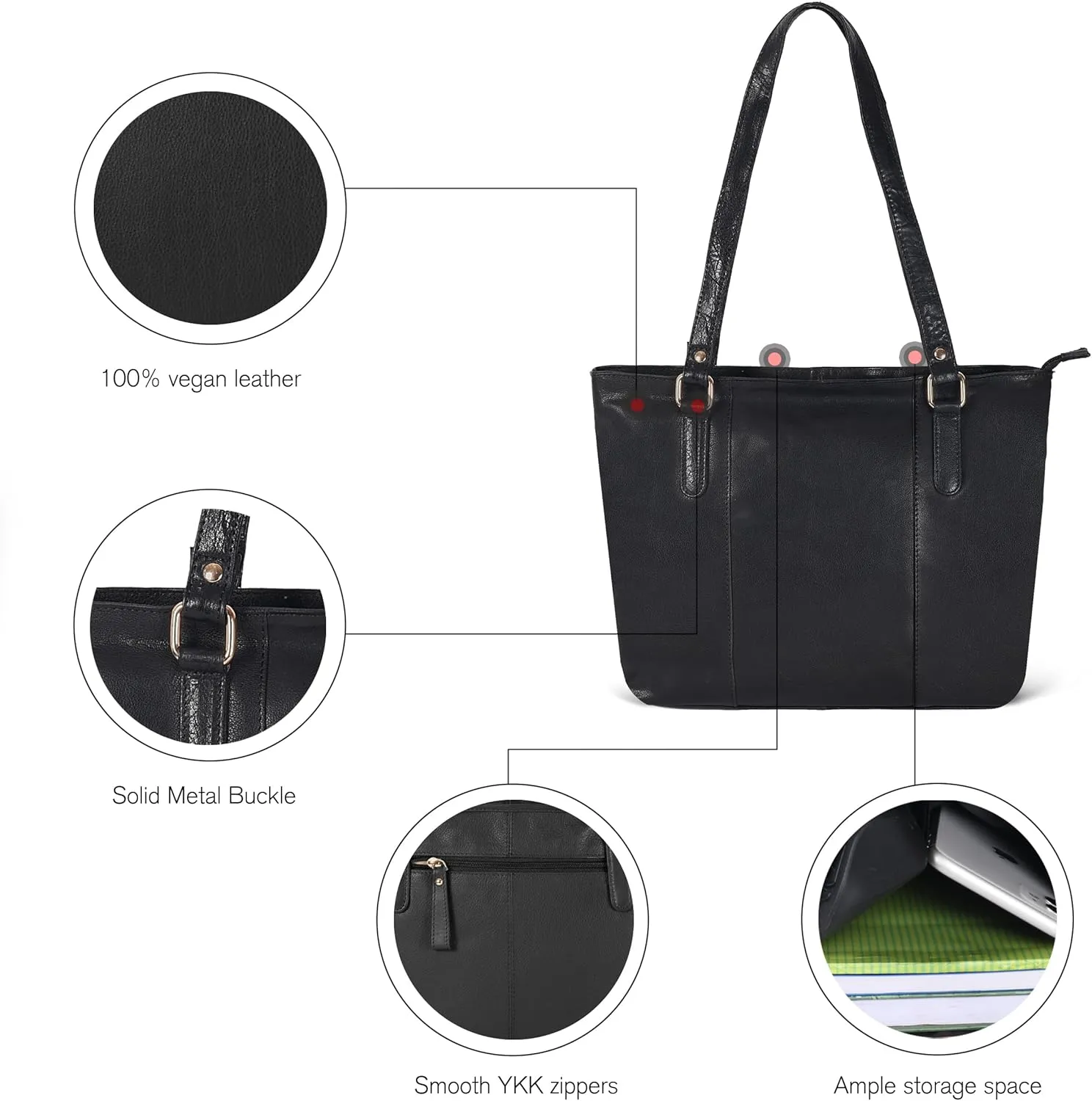 Leather Purse For Women - Real Leather Tote For Women - Ladies Shoulder Handbag For Work, Travel, Casual Use