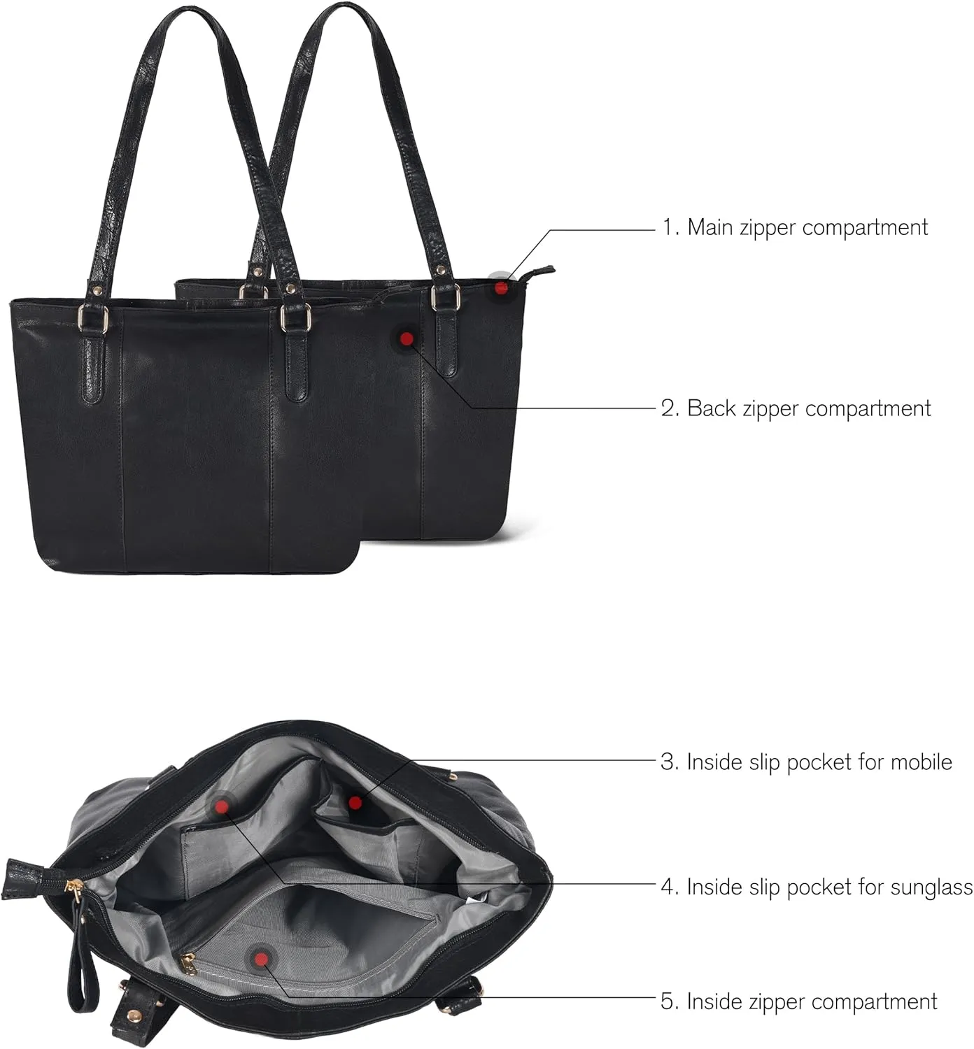 Leather Purse For Women - Real Leather Tote For Women - Ladies Shoulder Handbag For Work, Travel, Casual Use