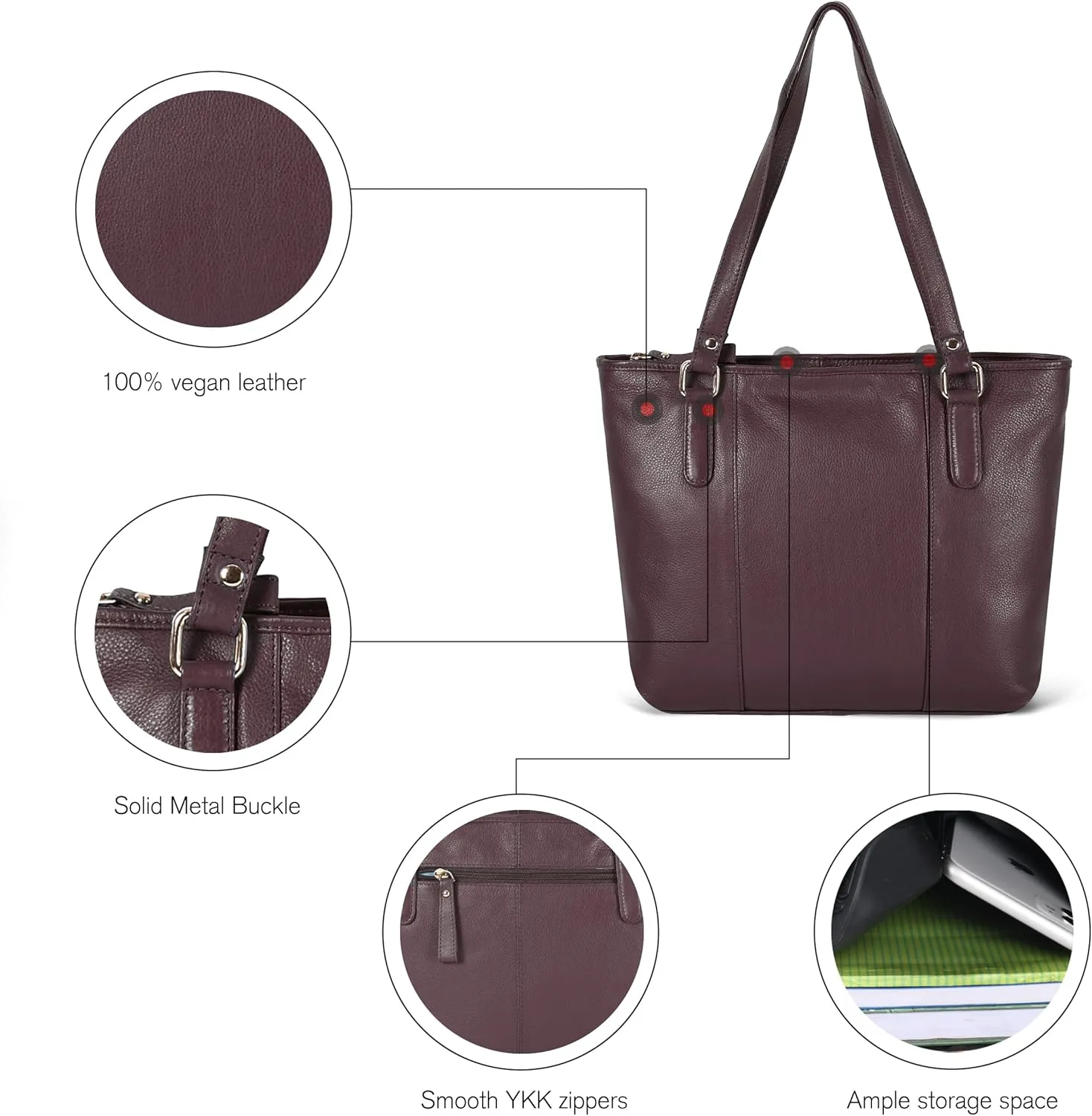 Leather Purse For Women - Real Leather Tote For Women - Ladies Shoulder Handbag For Work, Travel, Casual Use