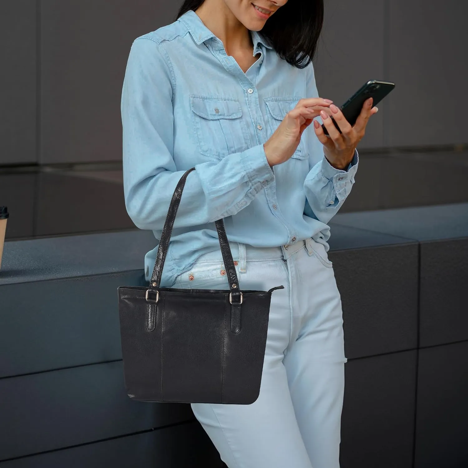 Leather Purse For Women - Real Leather Tote For Women - Ladies Shoulder Handbag For Work, Travel, Casual Use