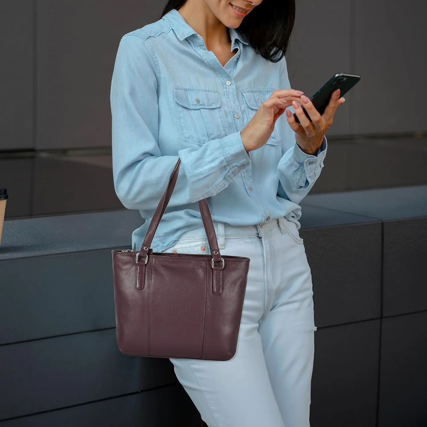 Leather Purse For Women - Real Leather Tote For Women - Ladies Shoulder Handbag For Work, Travel, Casual Use