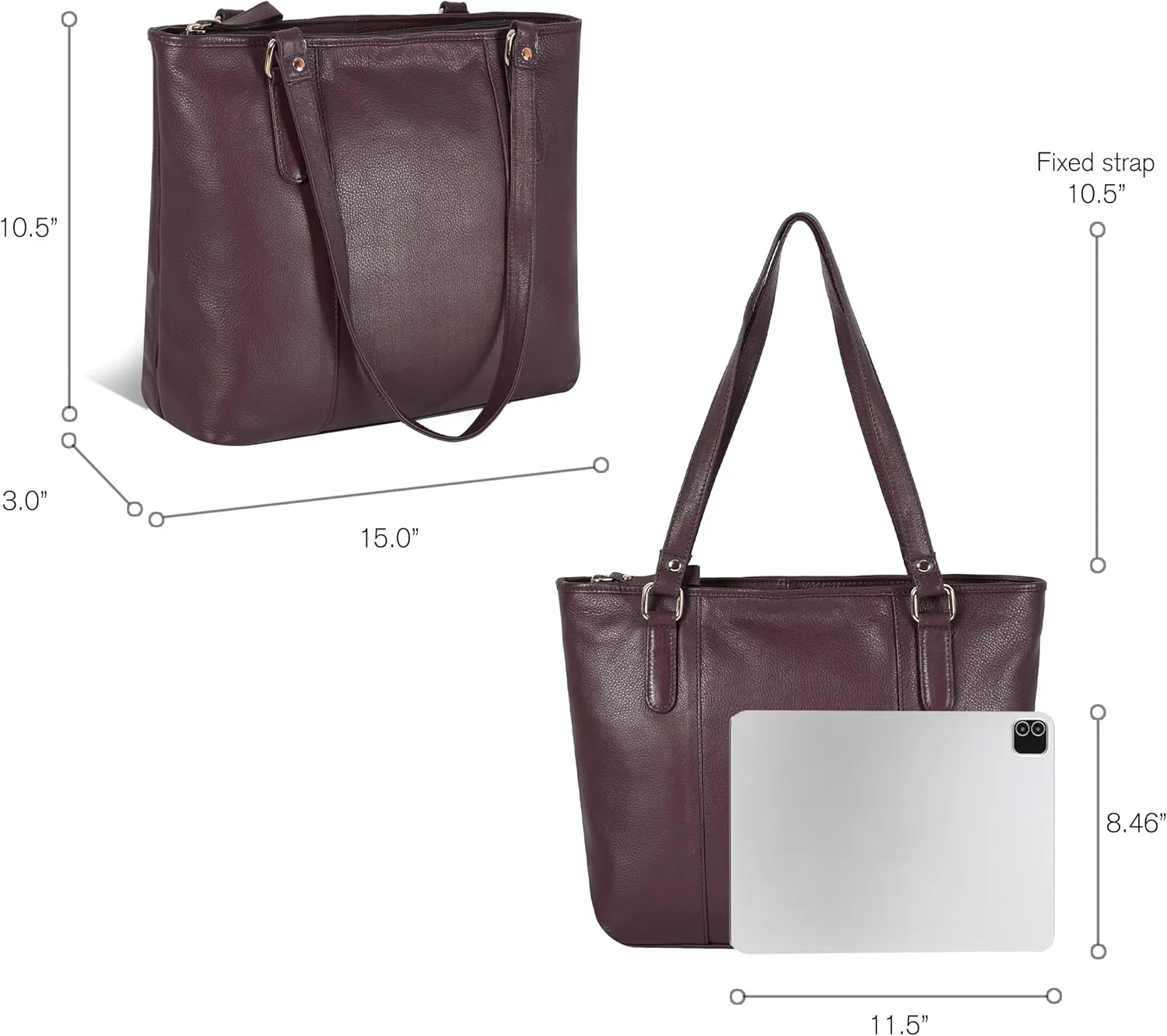 Leather Purse For Women - Real Leather Tote For Women - Ladies Shoulder Handbag For Work, Travel, Casual Use