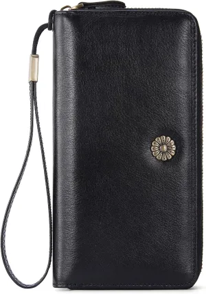 Leather Wallet For Women RFID Blocking Wallet Women Large Capacity Wristlet Clutch Wallets Credit Card Holder Purse