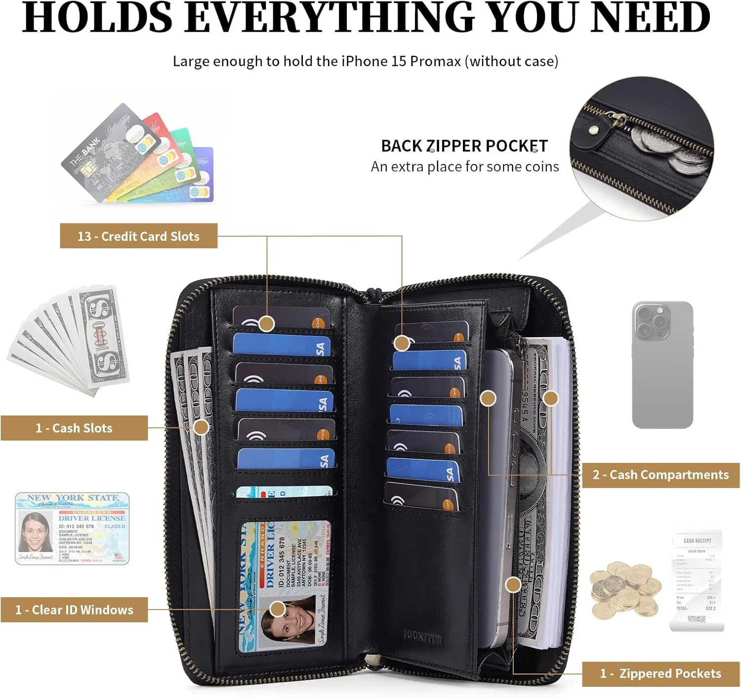 Leather Wallet For Women RFID Blocking Wallet Women Large Capacity Wristlet Clutch Wallets Credit Card Holder Purse