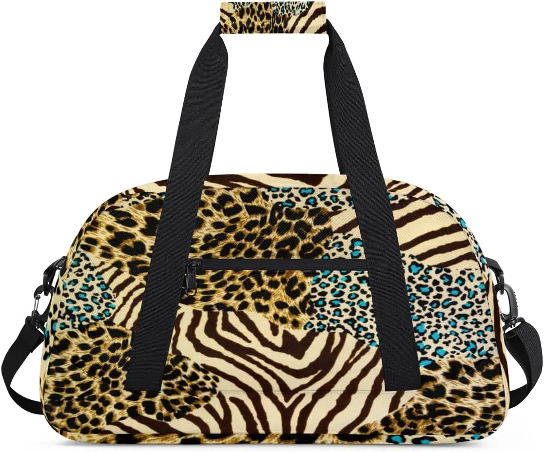 Leopard Print Gym Duffel Bag for Men Women Zebra Print Sports Tote Bag with Adjustable Shoulder Strap for Dance Gymnastics Traveling Outdoor Camping Overnight Stay