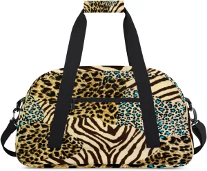 Leopard Print Gym Duffel Bag for Men Women Zebra Print Sports Tote Bag with Adjustable Shoulder Strap for Dance Gymnastics Traveling Outdoor Camping Overnight Stay