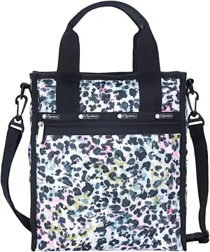 LeSportsac Charming Cheetah Small North/South Tote Crossbody   Top Handle Handbag, Style 3538/Color E446, Watercolor Inspired Interpretive Cheetah Design, Abstract Colorful Iridescent Pearlized Sheen